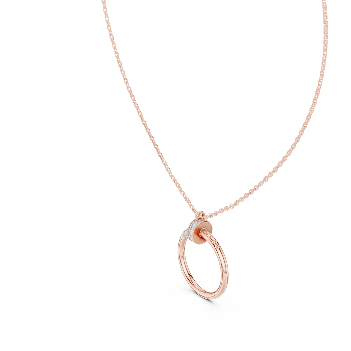 Two-Tone Curved Diamond Pendant with Lab-Grown Diamonds - Rose Gold - view 2