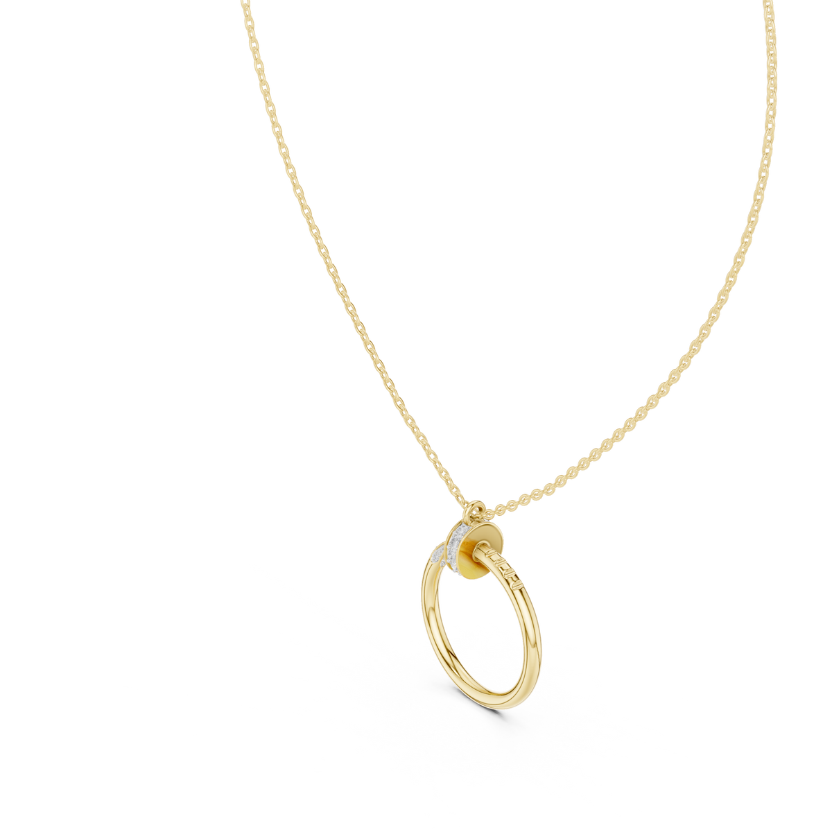 Two-Tone Curved Diamond Pendant with Lab-Grown Diamonds - Yellow Gold - view 2