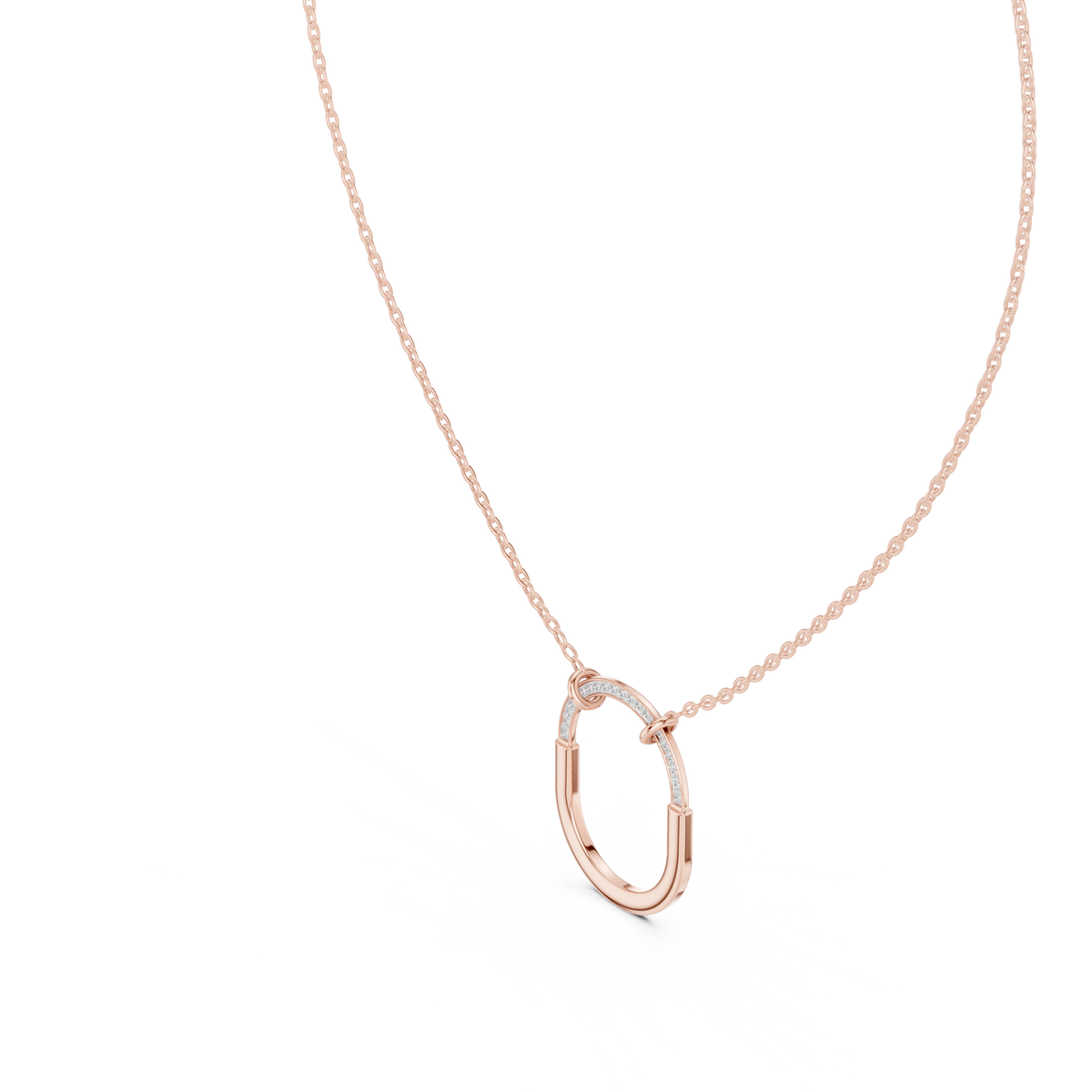 Minimal Open-Circle Diamond Pendant with Lab-Grown Diamonds - Rose Gold - view 2