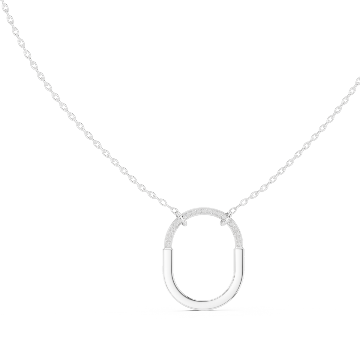 Minimal Open-Circle Diamond Pendant with Lab-Grown Diamonds - White Gold