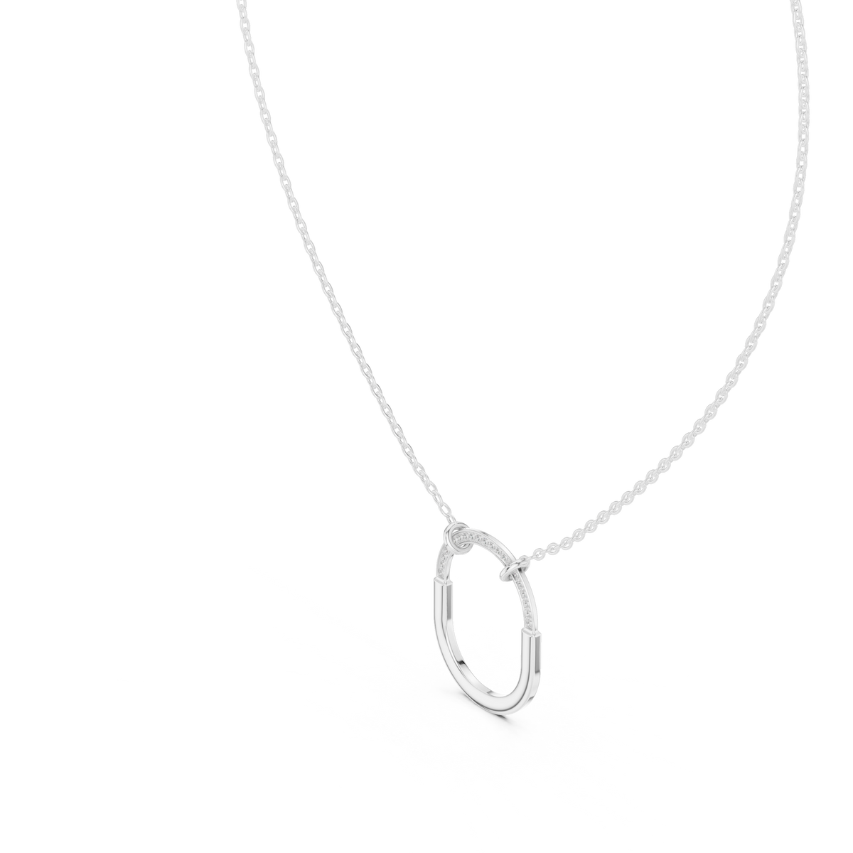 Minimal Open-Circle Diamond Pendant with Lab-Grown Diamonds - White Gold - view 2