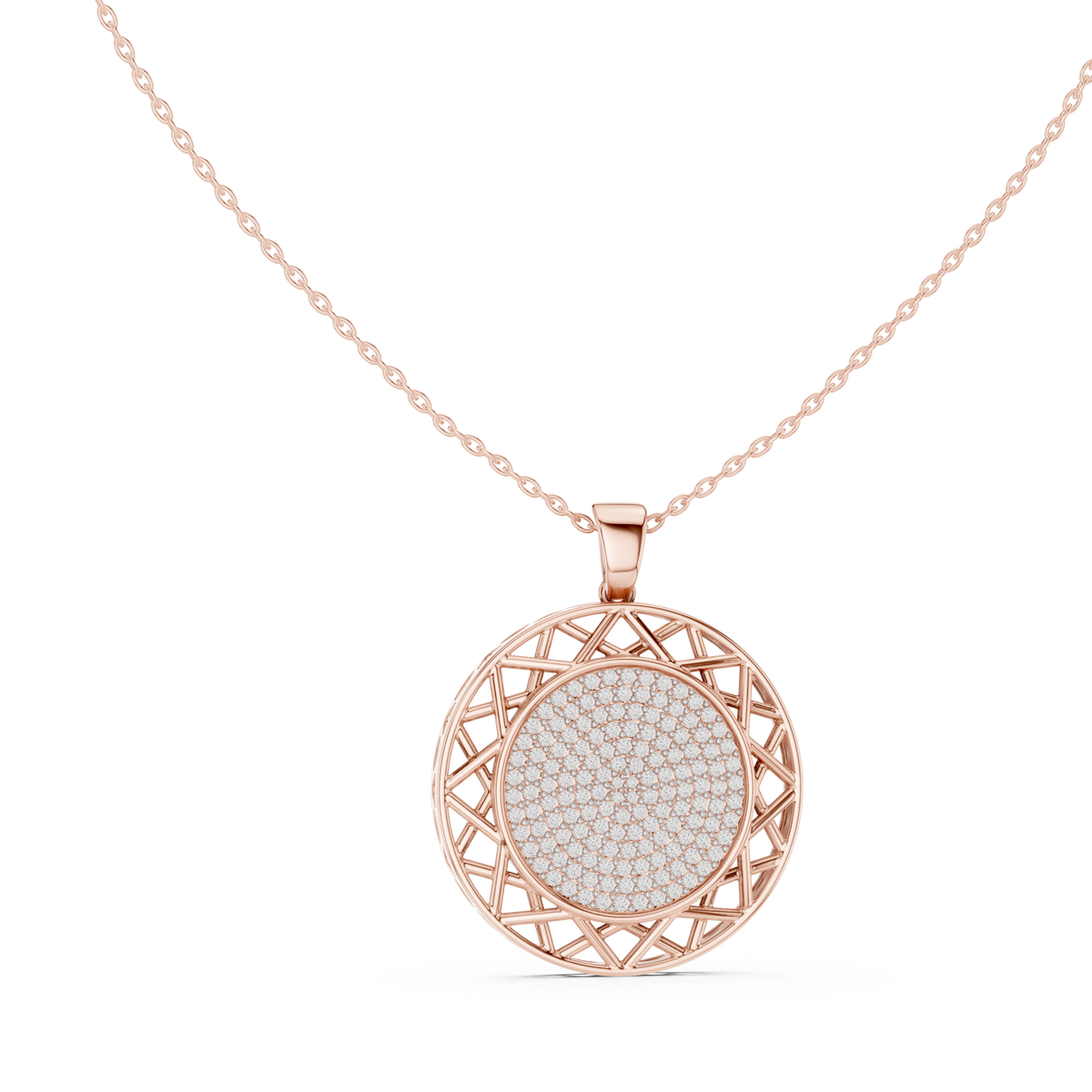 Round Halo Pavé Diamond Pendant with Lab-Grown Diamonds - Rose Gold