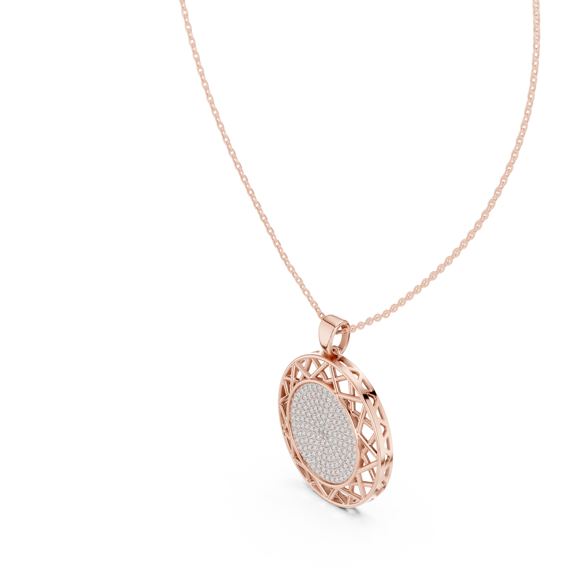 Round Halo Pavé Diamond Pendant with Lab-Grown Diamonds - Rose Gold - view 2