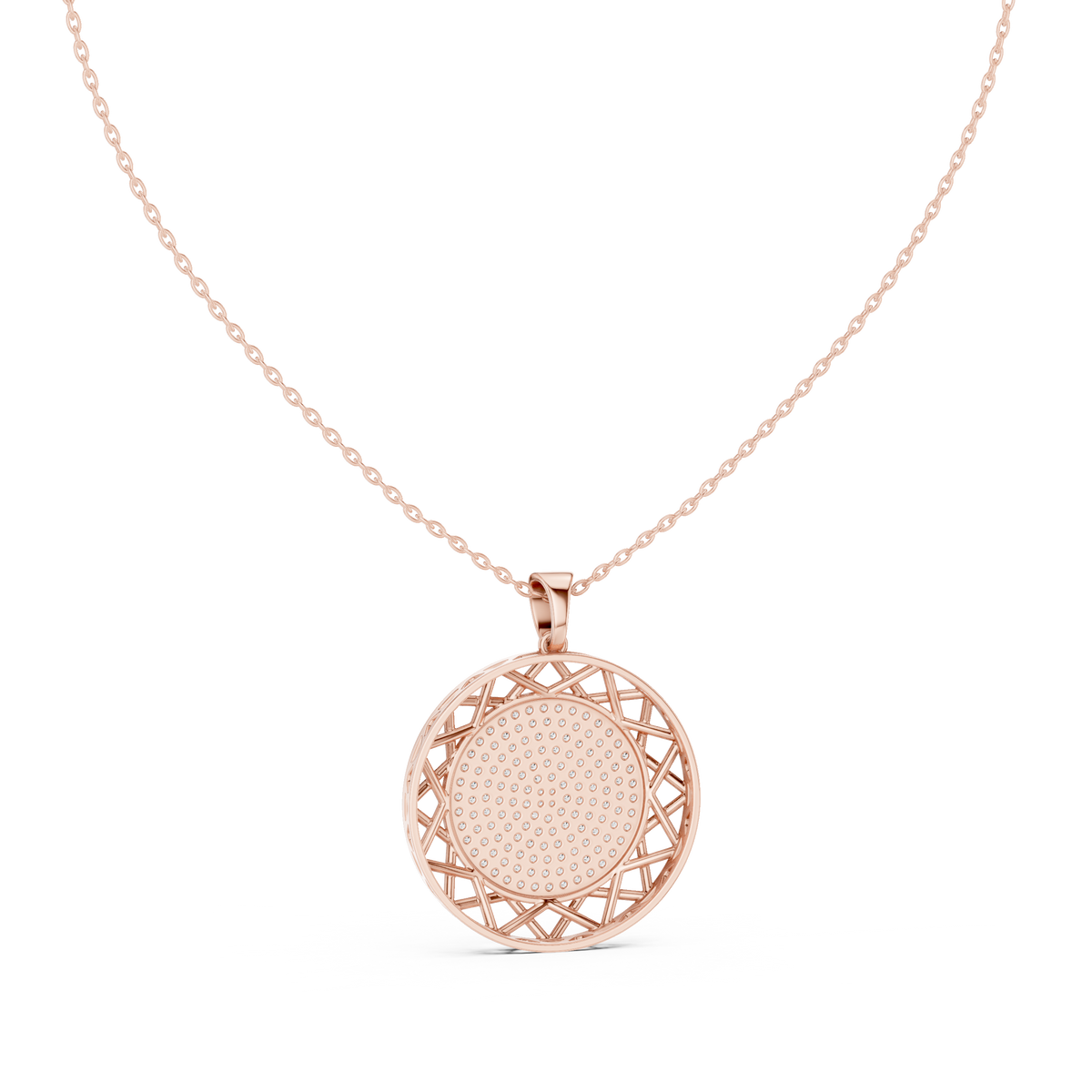 Round Halo Pavé Diamond Pendant with Lab-Grown Diamonds - Rose Gold - view 4