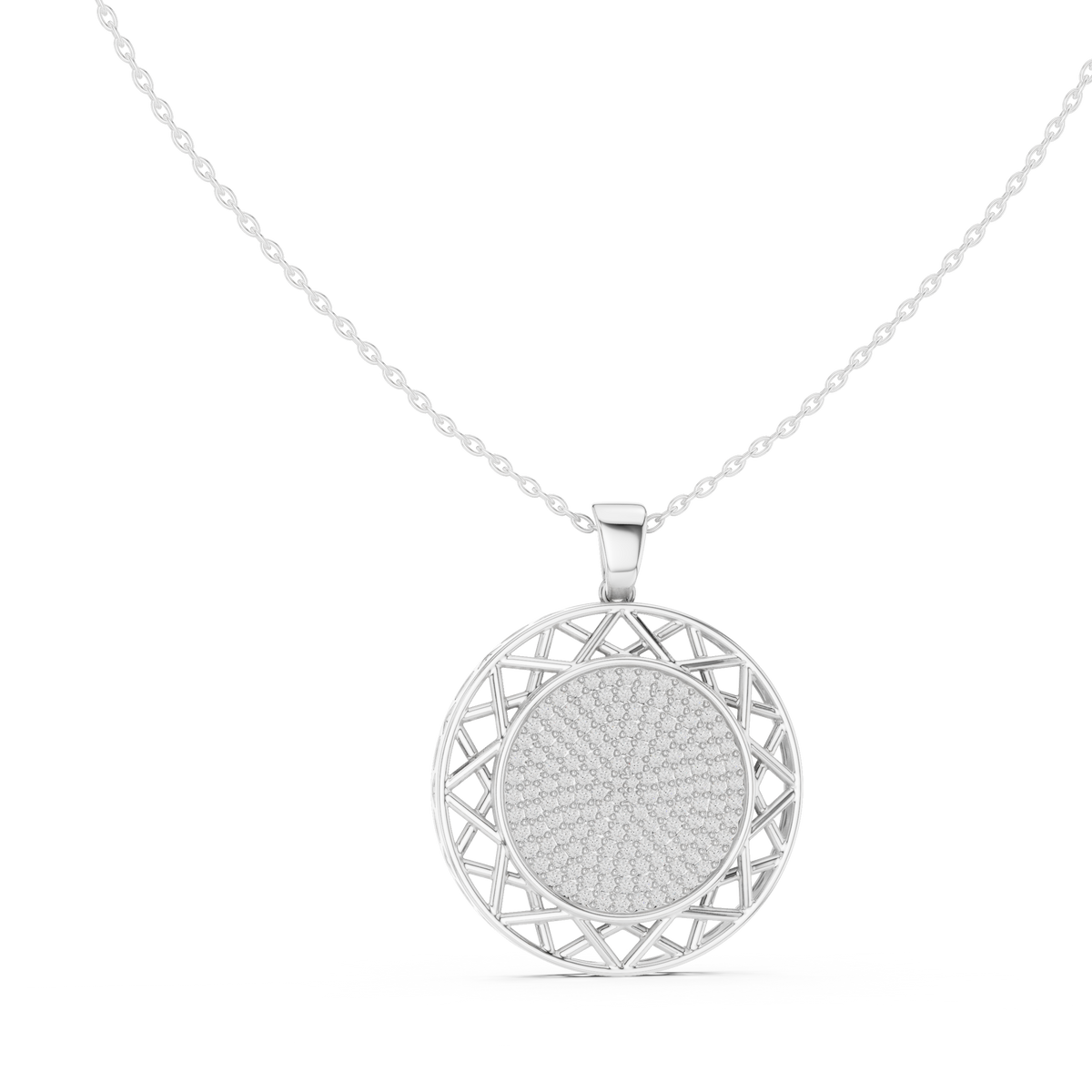 Round Halo Pavé Diamond Pendant with Lab-Grown Diamonds - White Gold