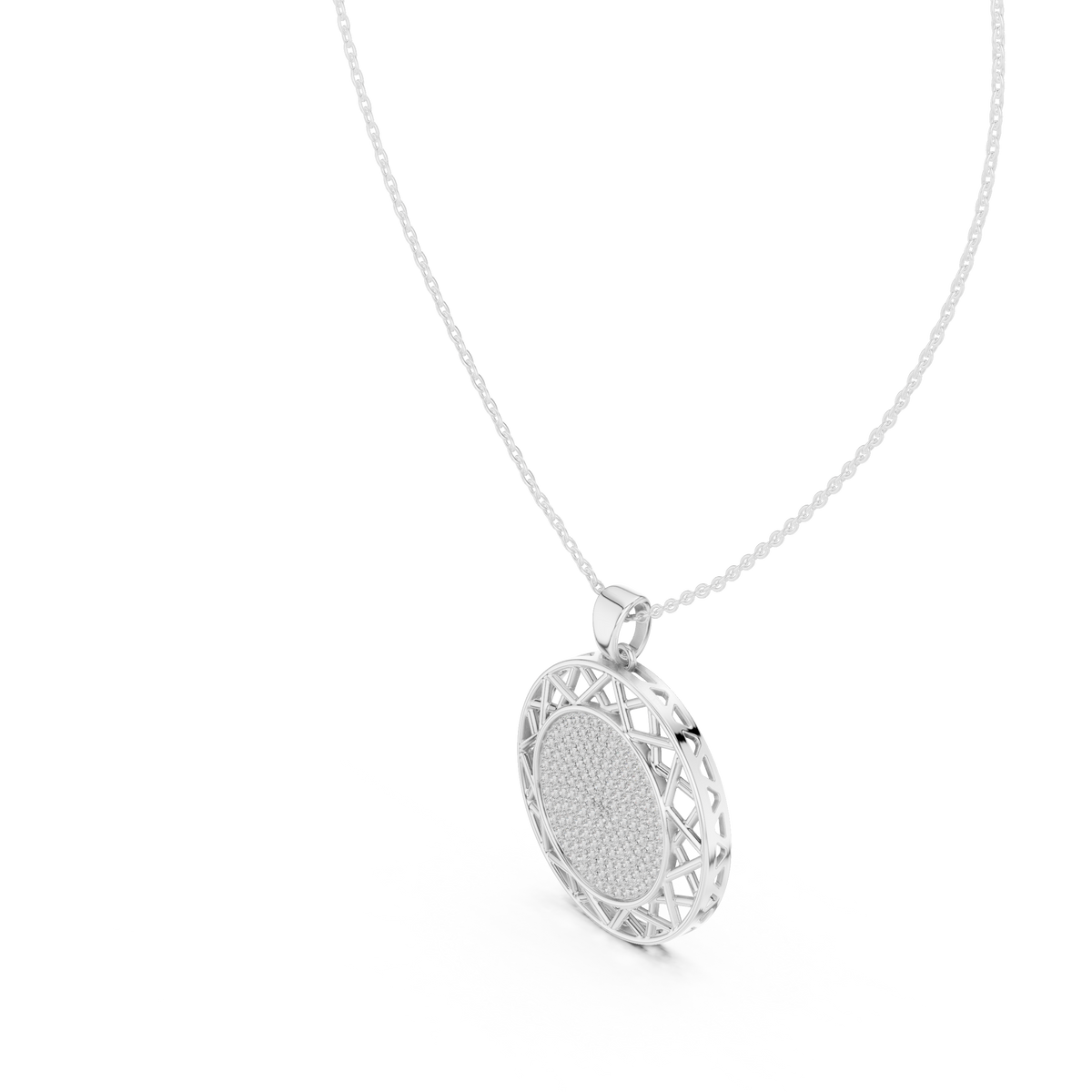 Round Halo Pavé Diamond Pendant with Lab-Grown Diamonds - White Gold - view 2