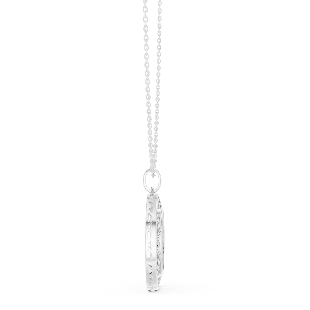 Round Halo Pavé Diamond Pendant with Lab-Grown Diamonds - White Gold - view 3