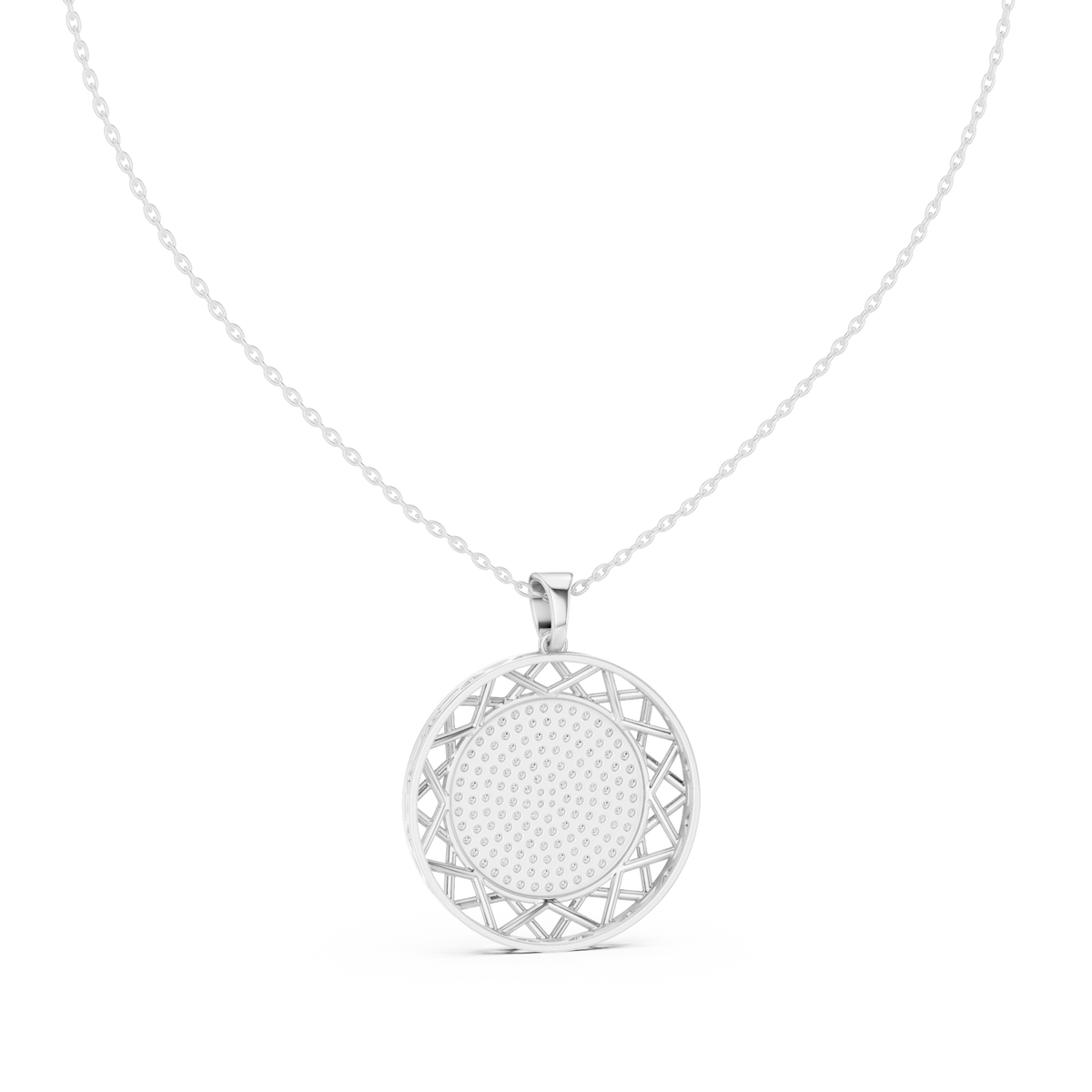 Round Halo Pavé Diamond Pendant with Lab-Grown Diamonds - White Gold - view 4