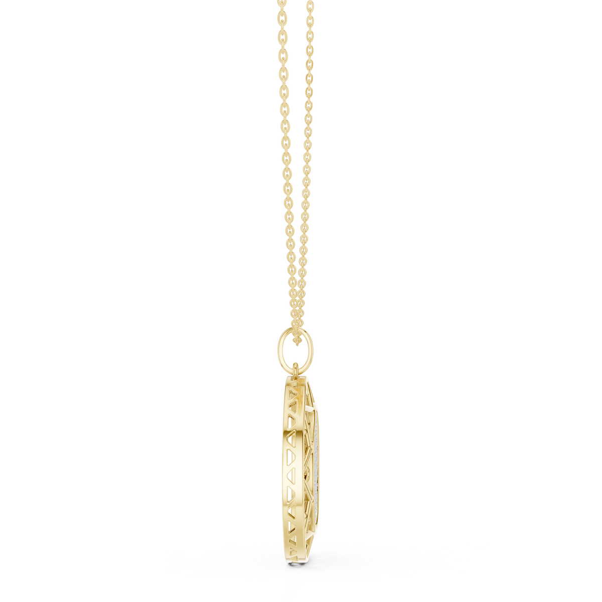 Round Halo Pavé Diamond Pendant with Lab-Grown Diamonds - Yellow Gold - view 3