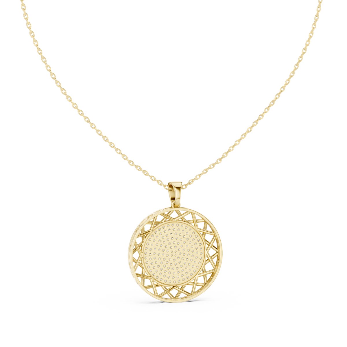 Round Halo Pavé Diamond Pendant with Lab-Grown Diamonds - Yellow Gold - view 4