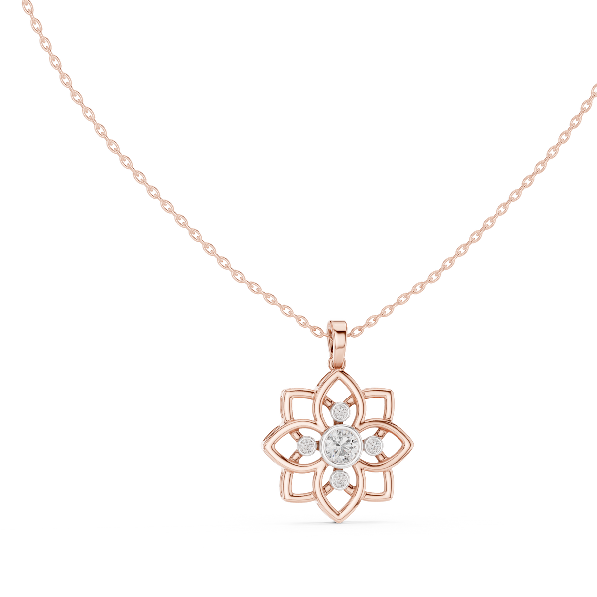 Floral Bezel Diamond Pendant with Lab-Grown Diamonds - Rose Gold