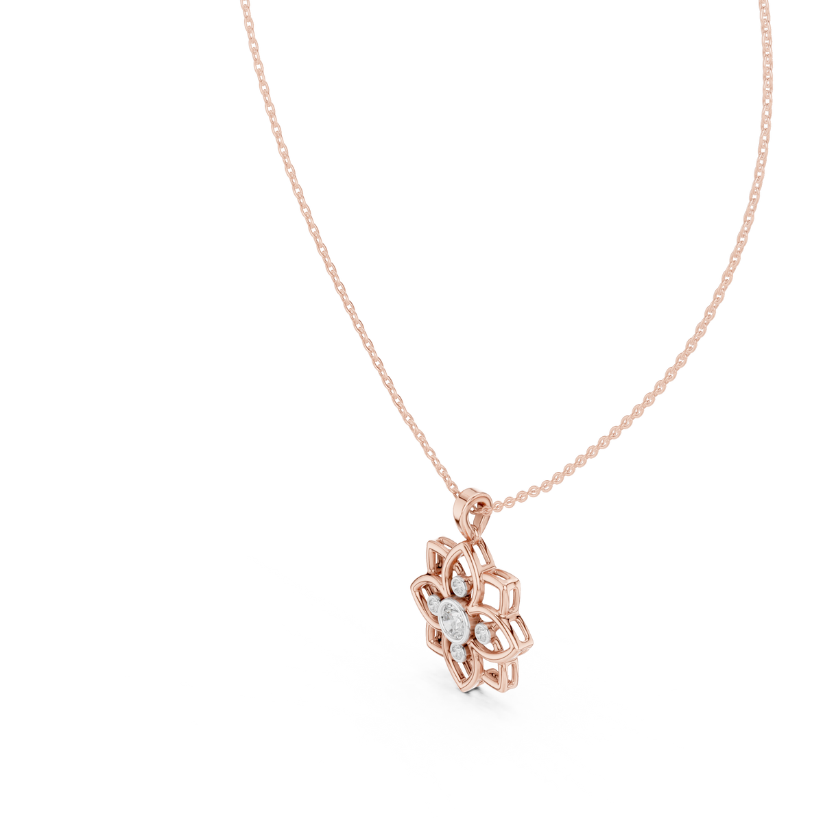 Floral Bezel Diamond Pendant with Lab-Grown Diamonds - Rose Gold - view 2