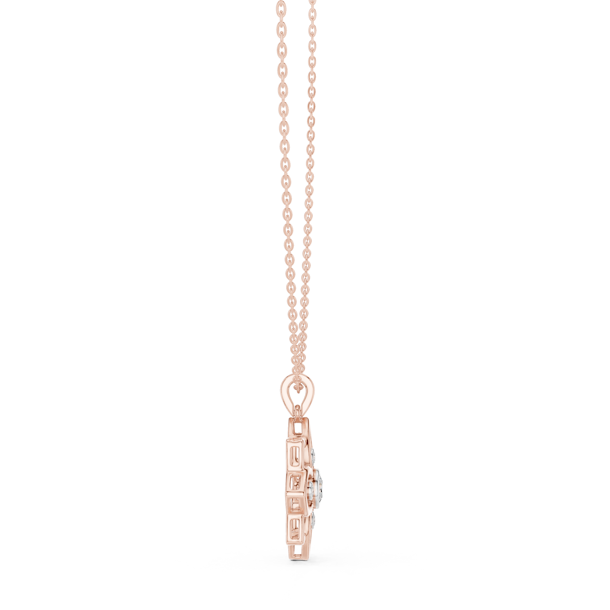 Floral Bezel Diamond Pendant with Lab-Grown Diamonds - Rose Gold - view 3