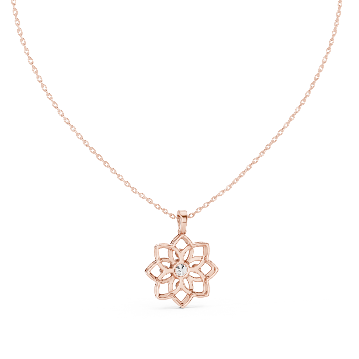 Floral Bezel Diamond Pendant with Lab-Grown Diamonds - Rose Gold - view 4