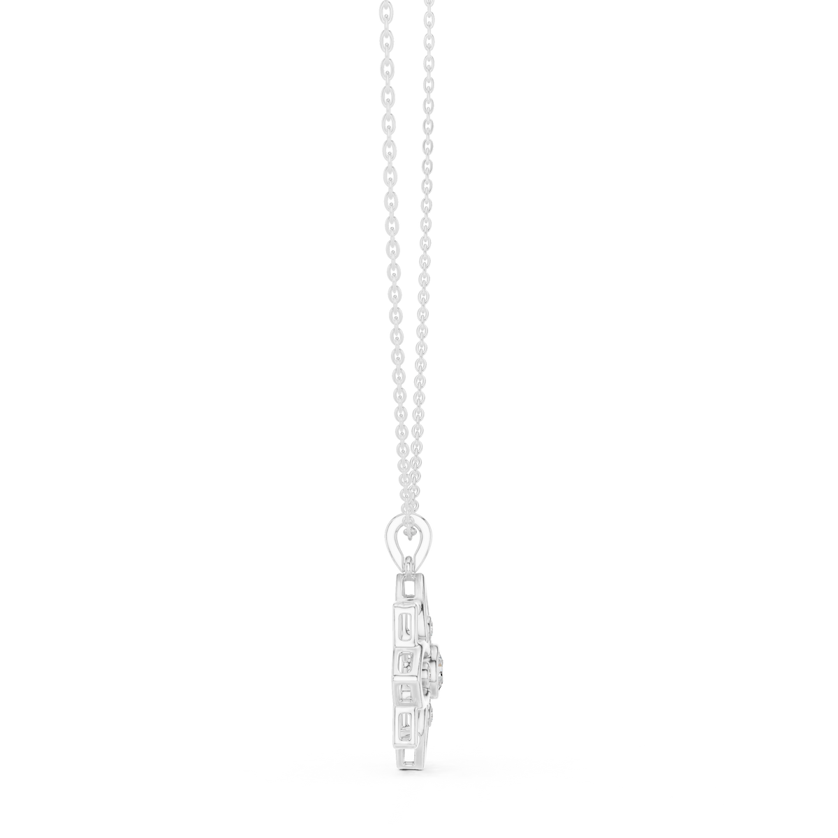 Floral Bezel Diamond Pendant with Lab-Grown Diamonds - White Gold - view 3
