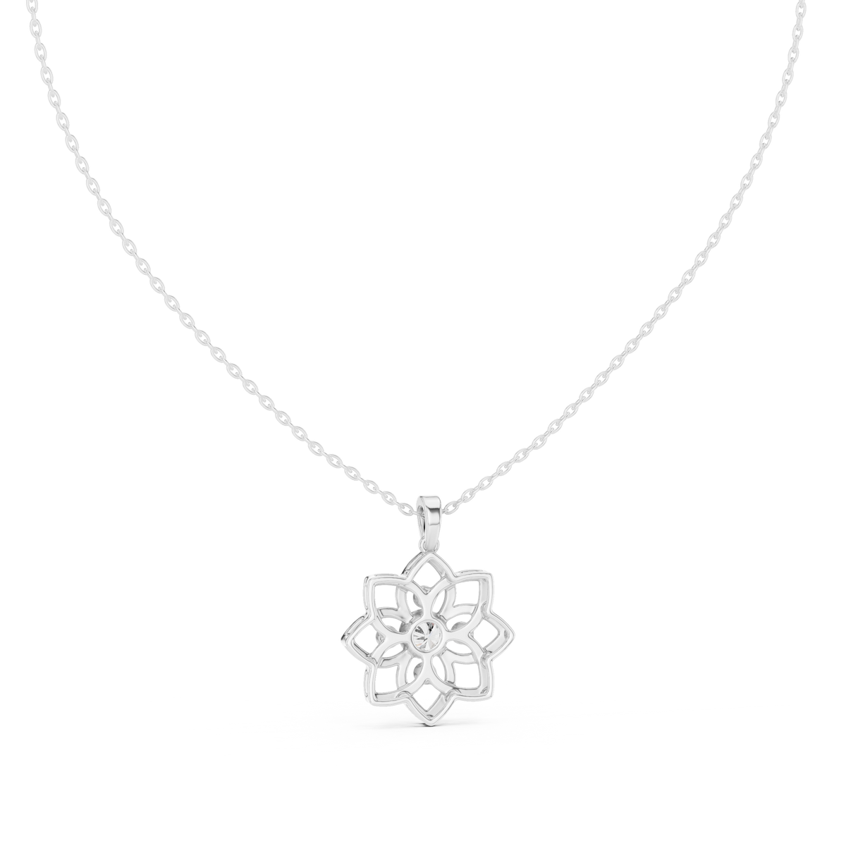 Floral Bezel Diamond Pendant with Lab-Grown Diamonds - White Gold - view 4