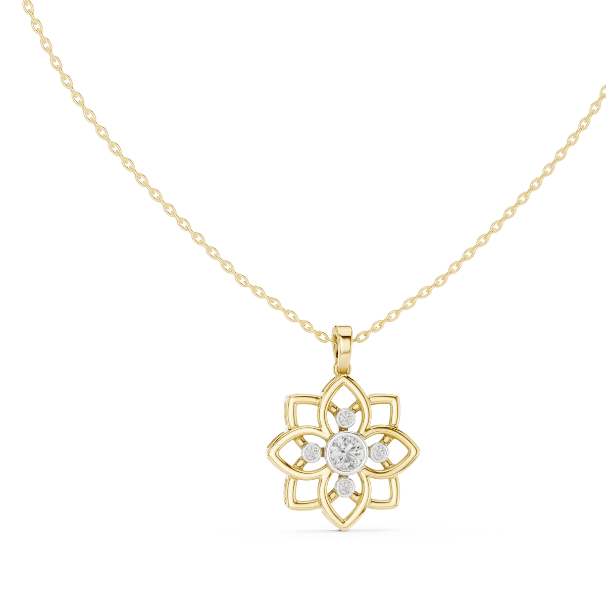 Floral Bezel Diamond Pendant with Lab-Grown Diamonds - Yellow Gold