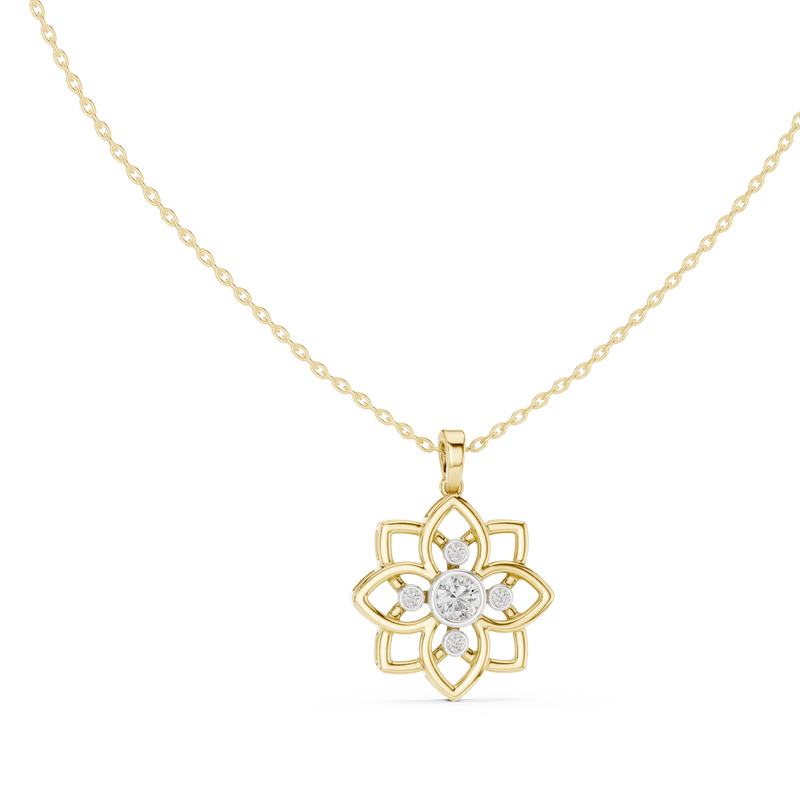 Floral Bezel Diamond Pendant with Lab-Grown Diamonds