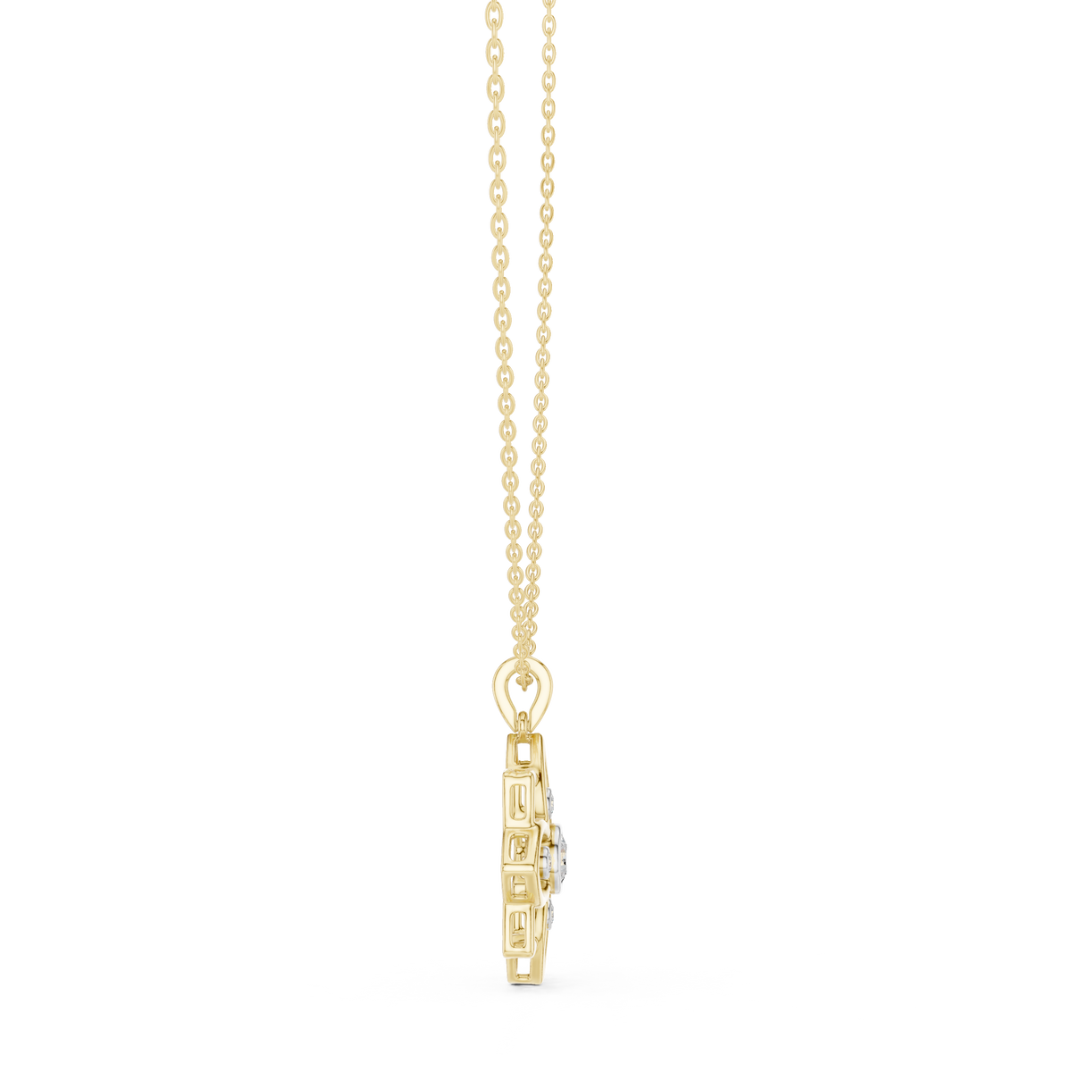 Floral Bezel Diamond Pendant with Lab-Grown Diamonds - Yellow Gold - view 3