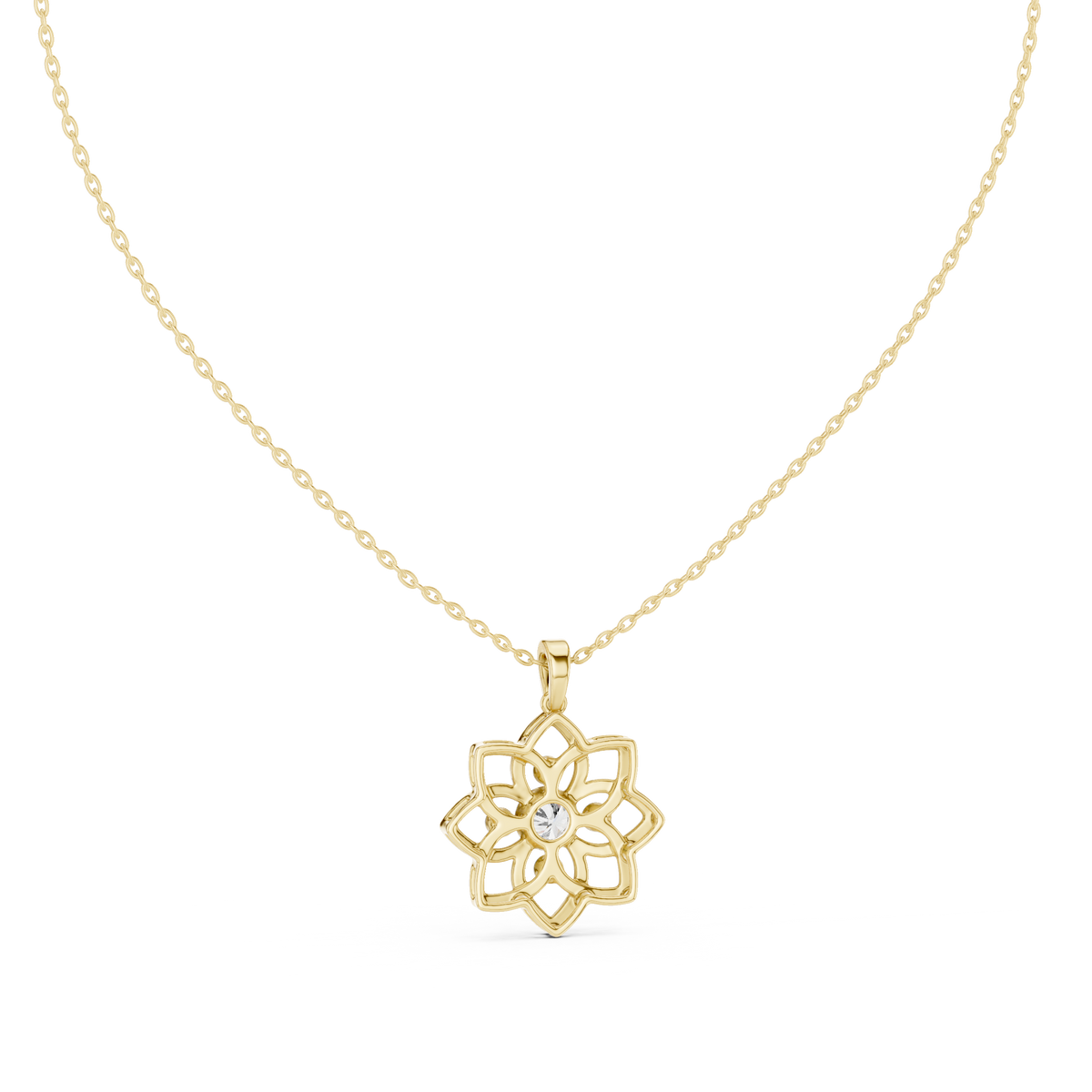 Floral Bezel Diamond Pendant with Lab-Grown Diamonds - Yellow Gold - view 4