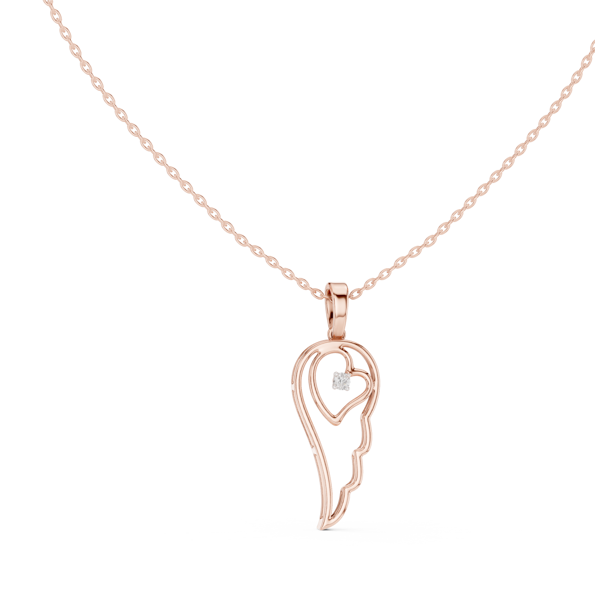 Leaf Solitaire Diamond Pendant with Lab-Grown Diamonds - Rose Gold