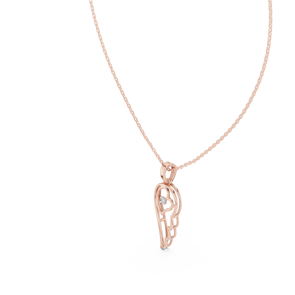 Leaf Solitaire Diamond Pendant with Lab-Grown Diamonds - Rose Gold - view 2