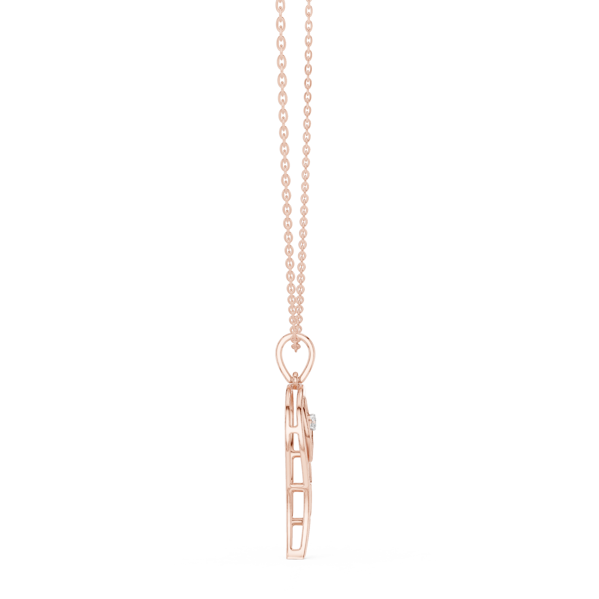 Leaf Solitaire Diamond Pendant with Lab-Grown Diamonds - Rose Gold - view 3