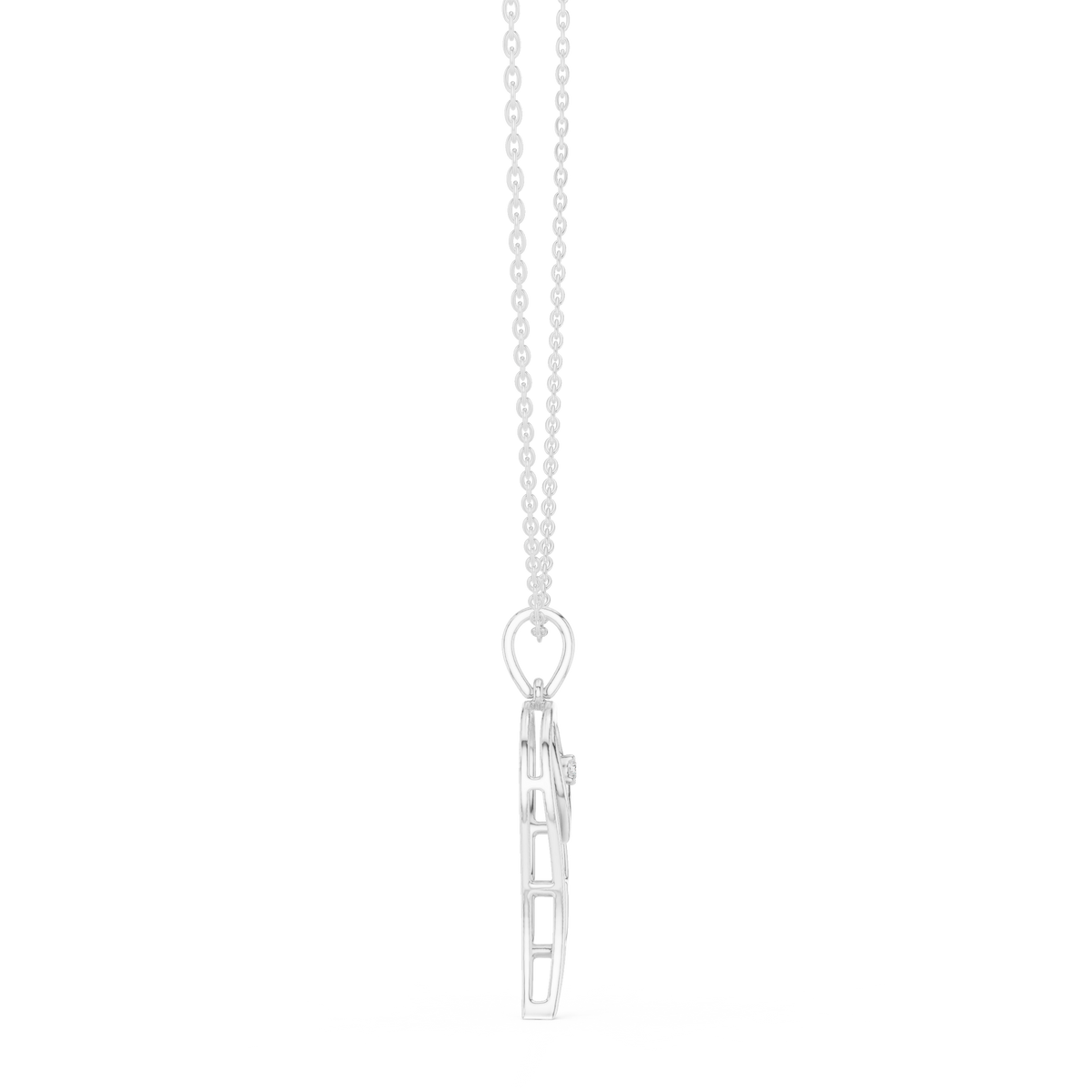 Leaf Solitaire Diamond Pendant with Lab-Grown Diamonds - White Gold - view 3