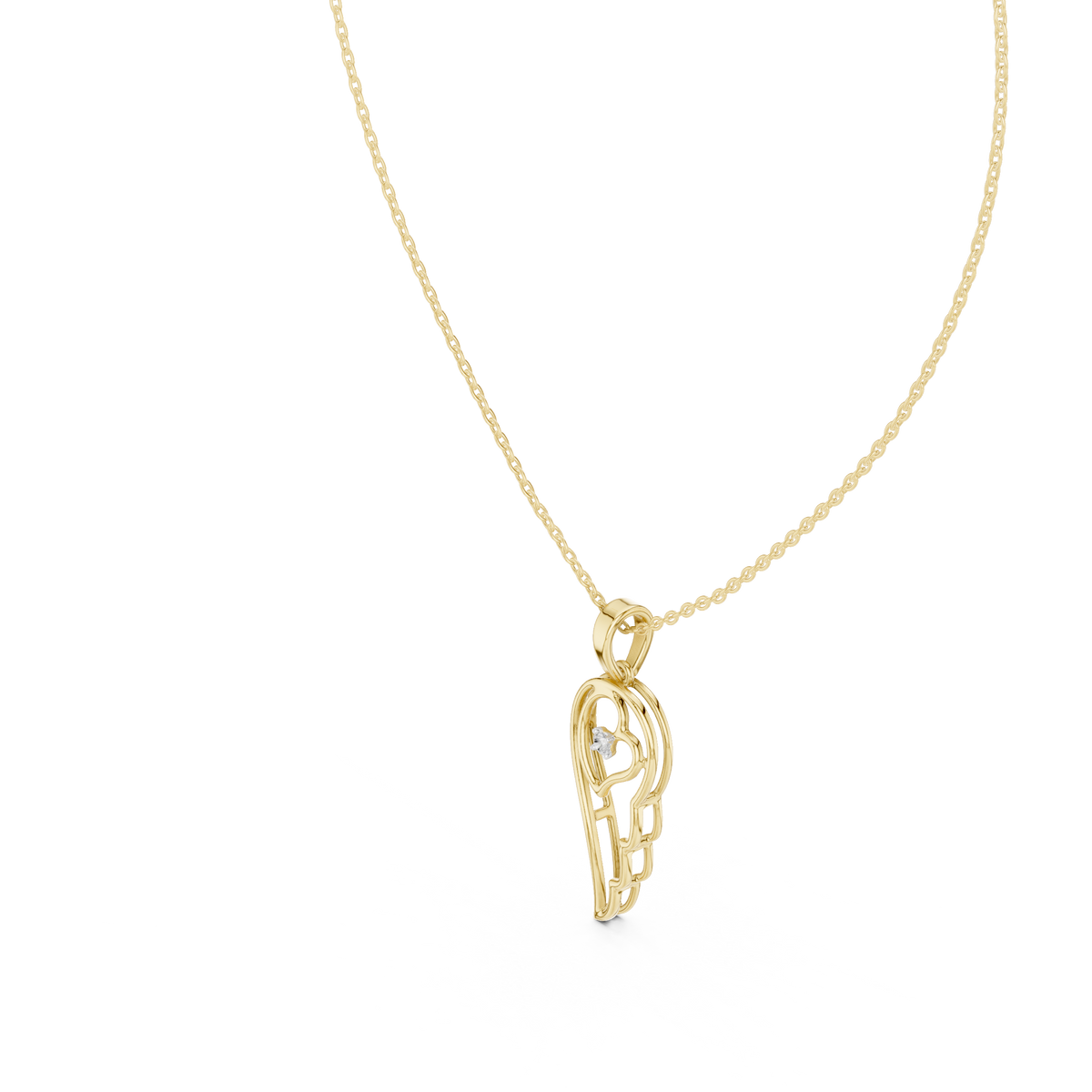 Leaf Solitaire Diamond Pendant with Lab-Grown Diamonds - Yellow Gold - view 2