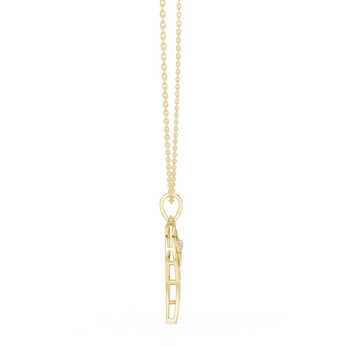 Leaf Solitaire Diamond Pendant with Lab-Grown Diamonds - Yellow Gold - view 3