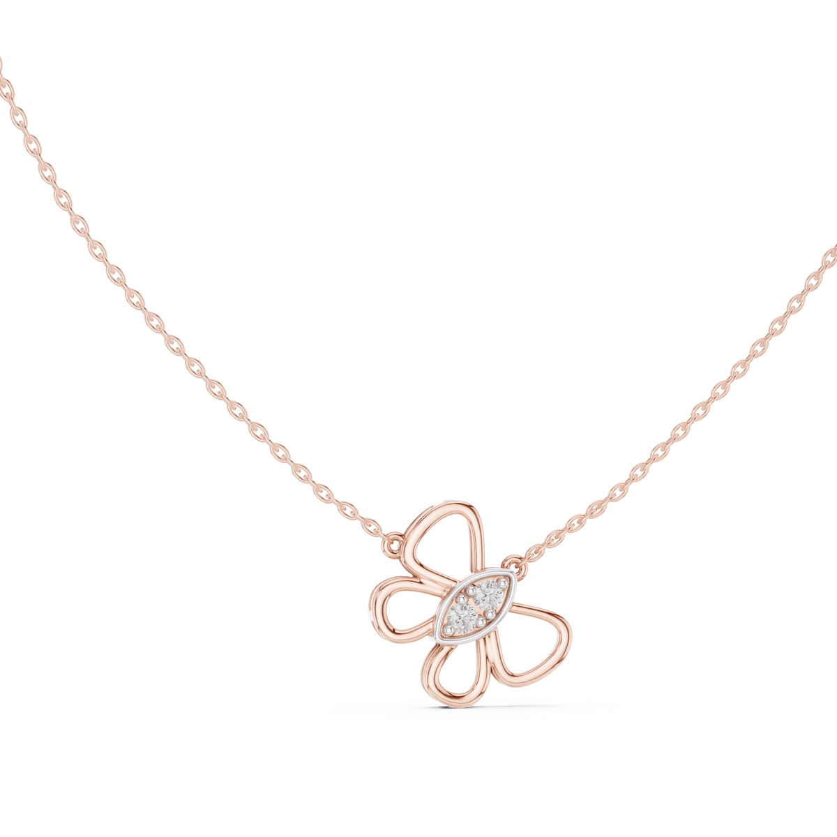 Open Floral Twin-Diamond Pendant with Lab-Grown Diamonds - Rose Gold