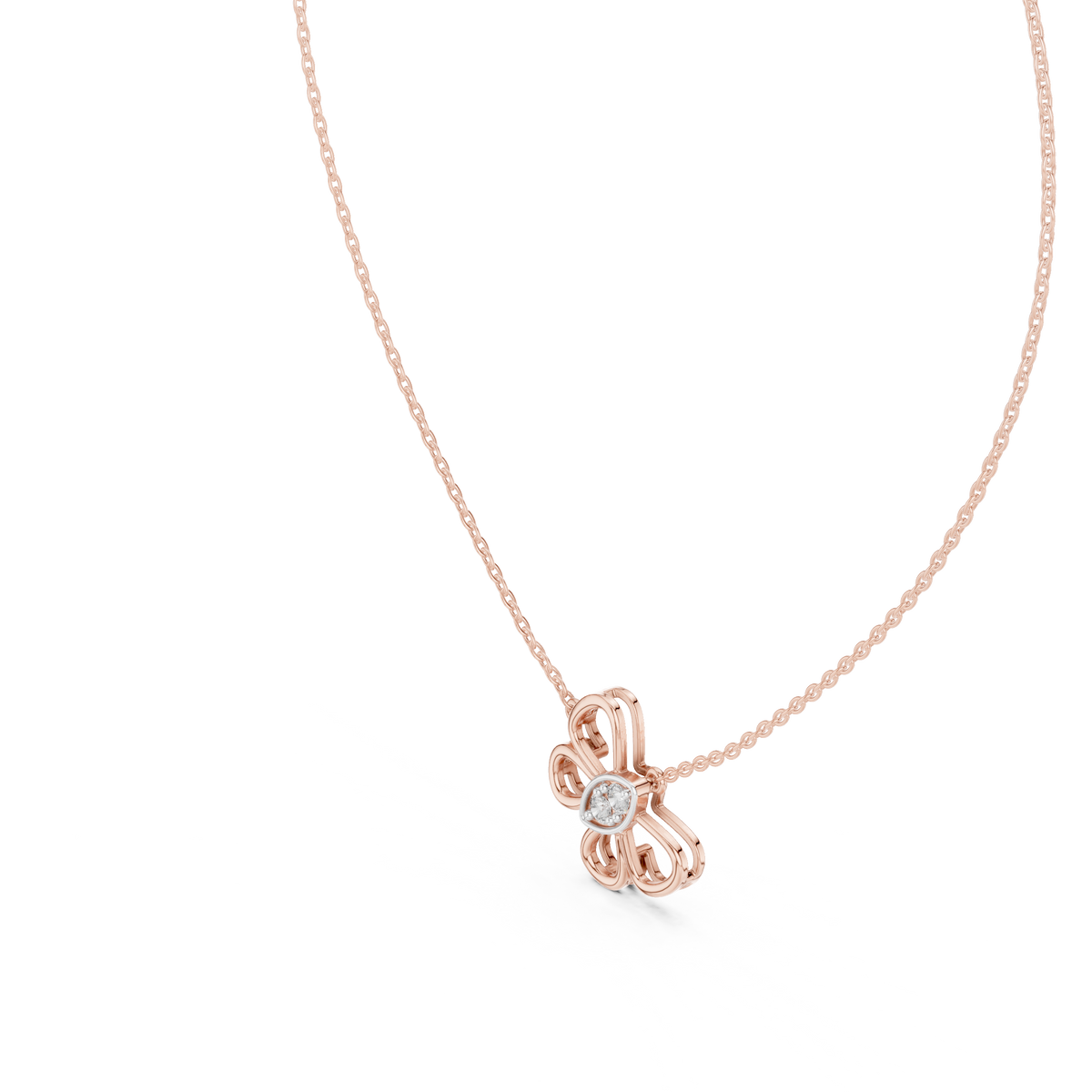 Open Floral Twin-Diamond Pendant with Lab-Grown Diamonds - Rose Gold - view 2