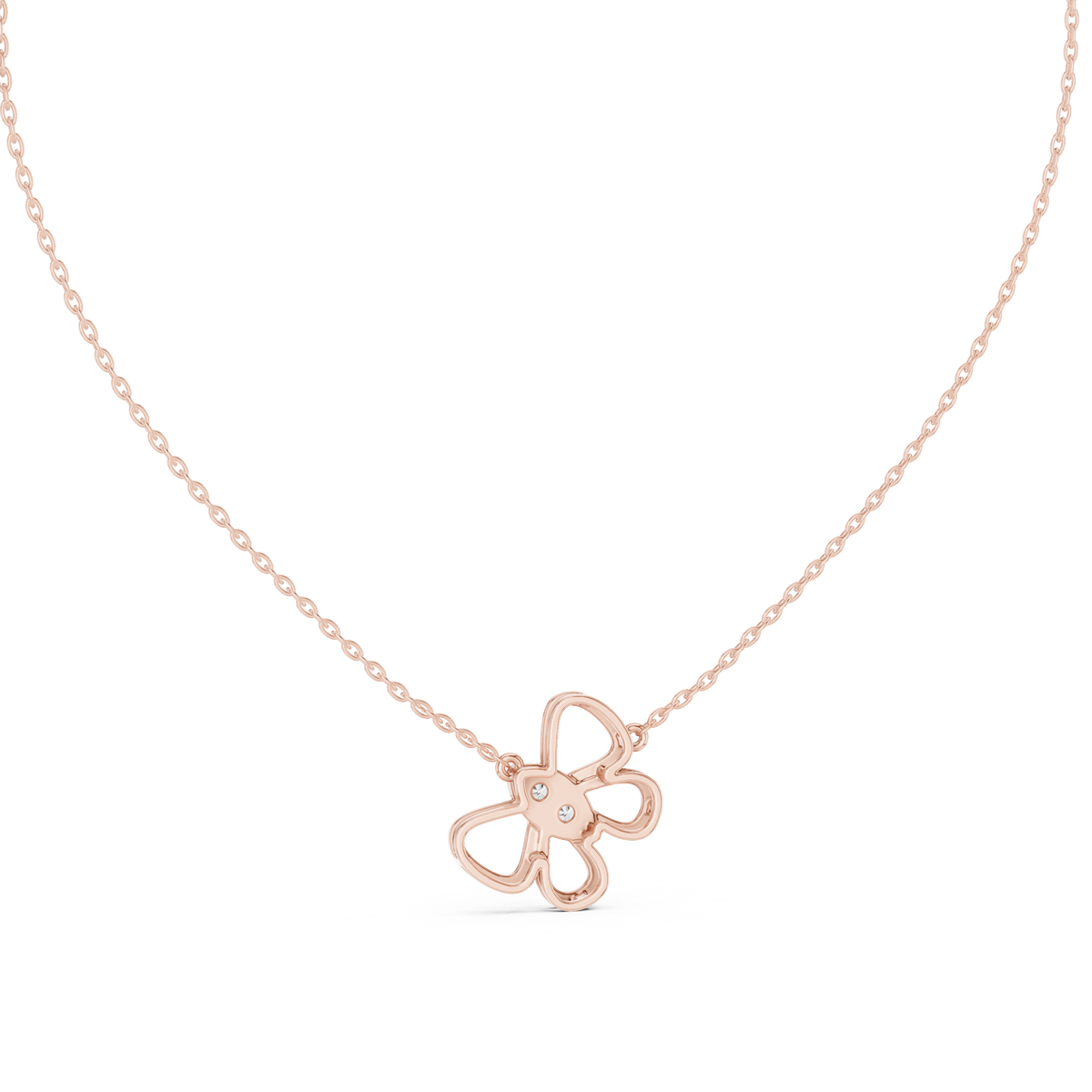 Open Floral Twin-Diamond Pendant with Lab-Grown Diamonds - Rose Gold - view 4