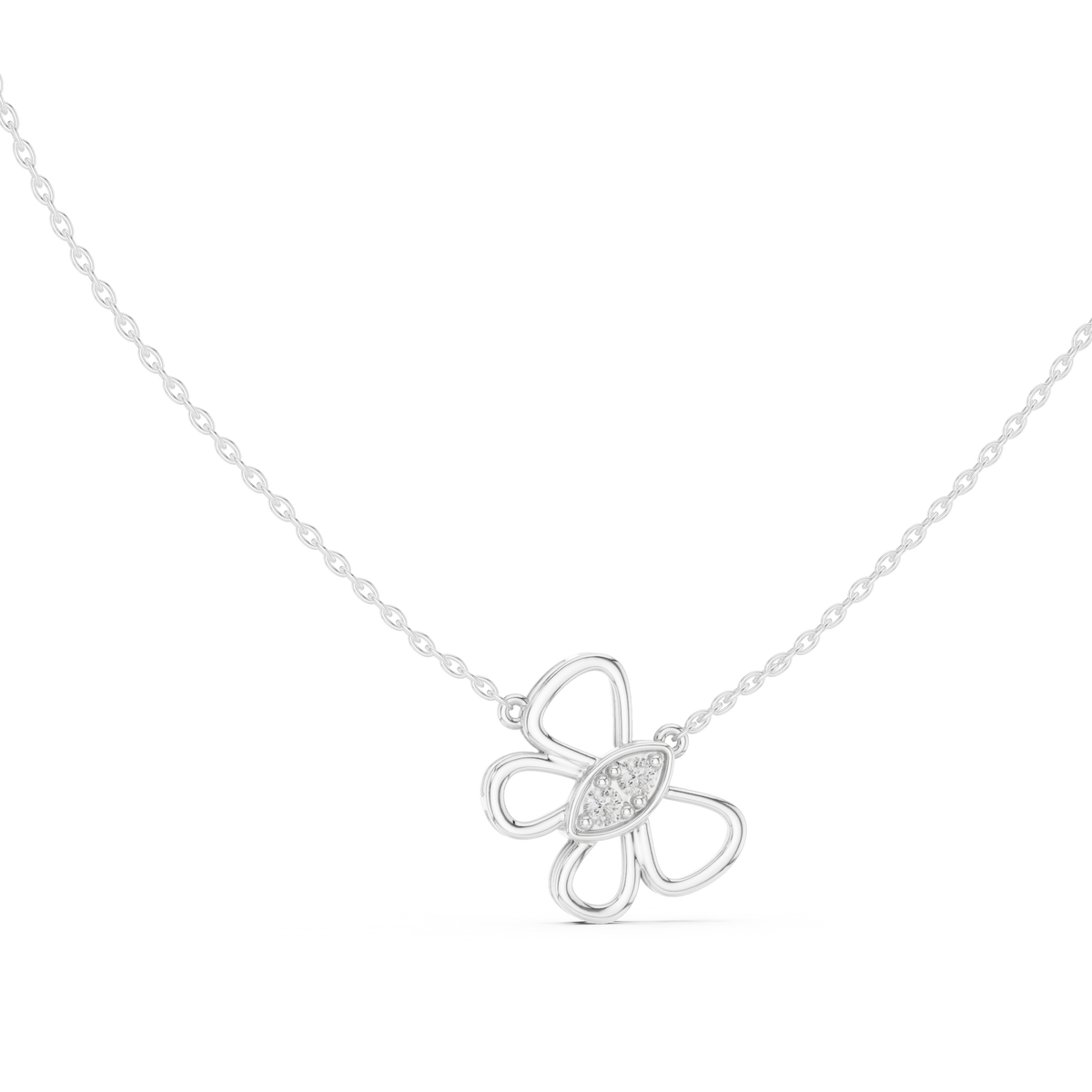 Open Floral Twin-Diamond Pendant with Lab-Grown Diamonds - White Gold