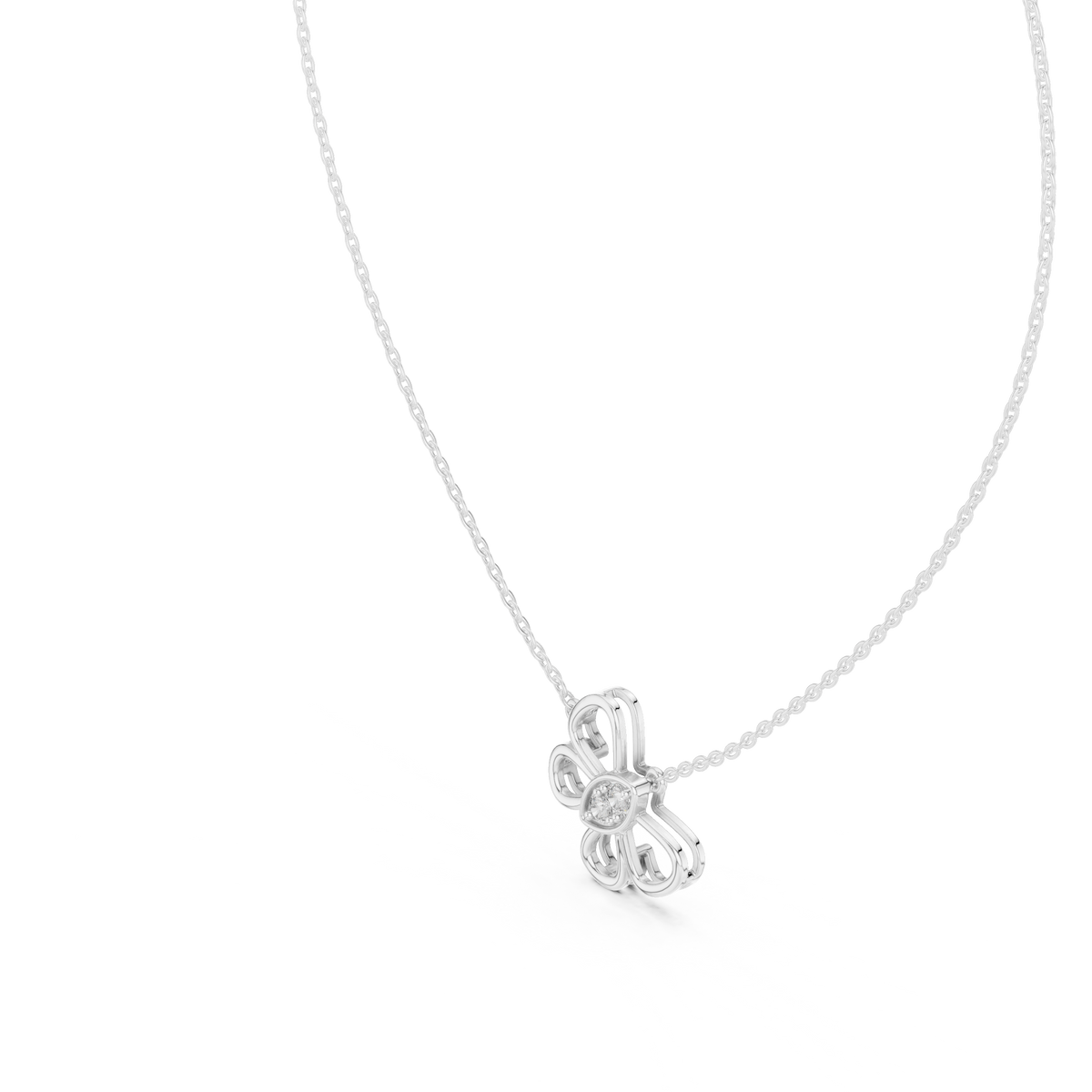 Open Floral Twin-Diamond Pendant with Lab-Grown Diamonds - White Gold - view 2