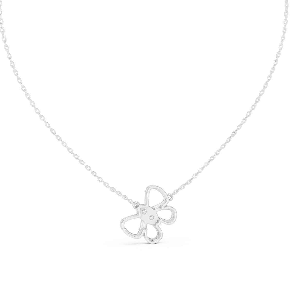 Open Floral Twin-Diamond Pendant with Lab-Grown Diamonds - White Gold - view 4