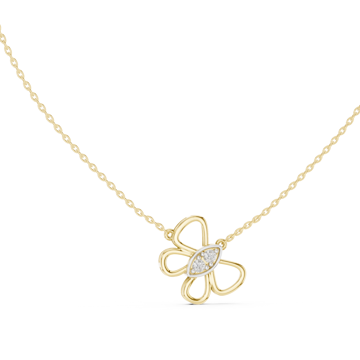 Open Floral Twin-Diamond Pendant with Lab-Grown Diamonds - Yellow Gold