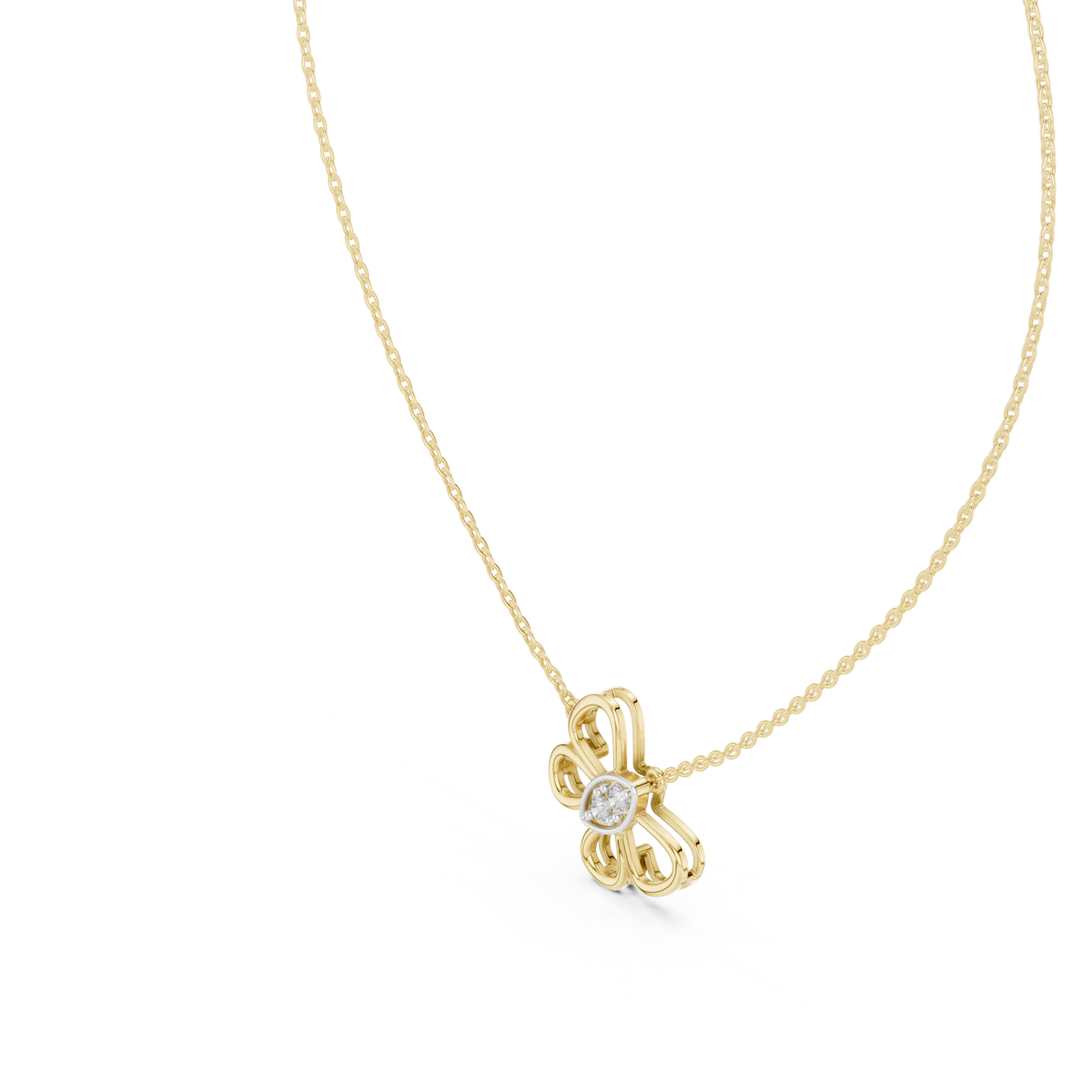 Open Floral Twin-Diamond Pendant with Lab-Grown Diamonds - Yellow Gold - view 2