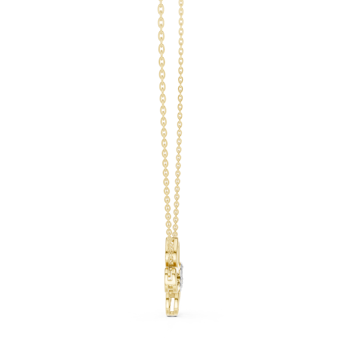 Open Floral Twin-Diamond Pendant with Lab-Grown Diamonds - Yellow Gold - view 3