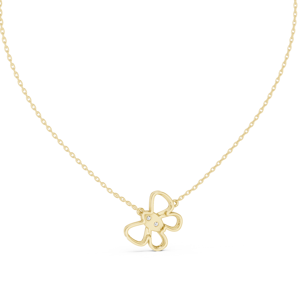 Open Floral Twin-Diamond Pendant with Lab-Grown Diamonds - Yellow Gold - view 4