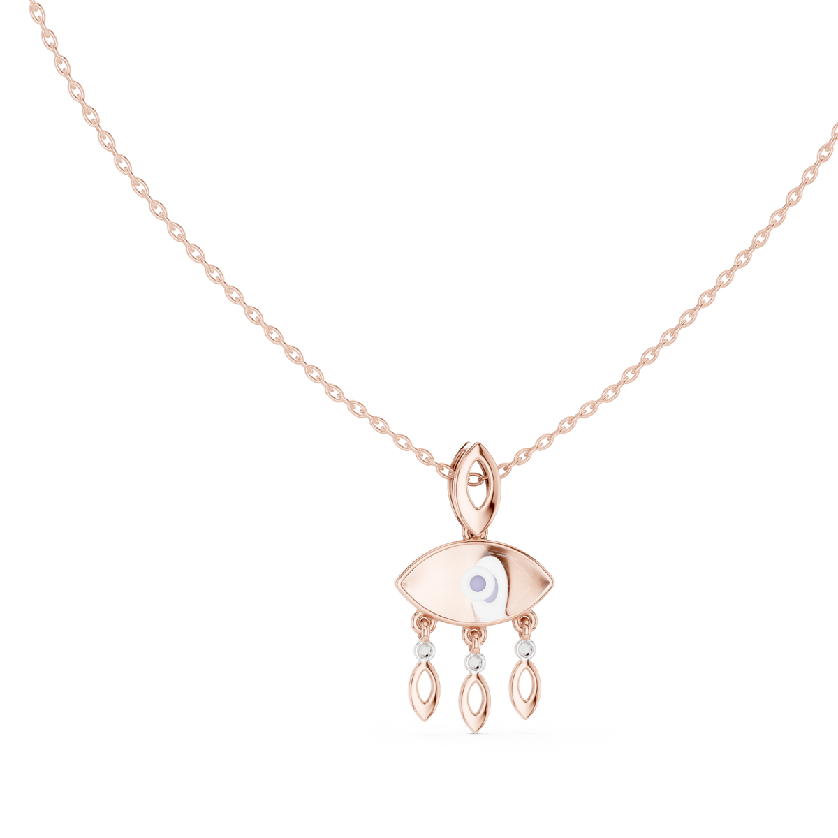 Blue Enamel Hamsa Diamond Pendant with Lab-Grown Diamonds - Rose Gold