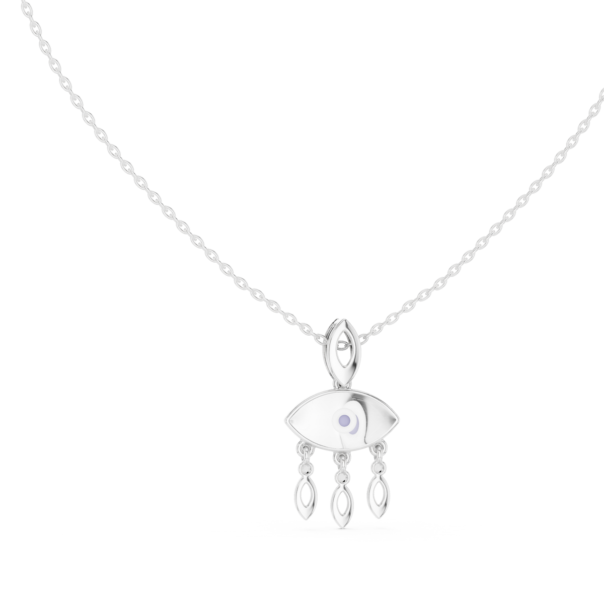 Blue Enamel Hamsa Diamond Pendant with Lab-Grown Diamonds - White Gold