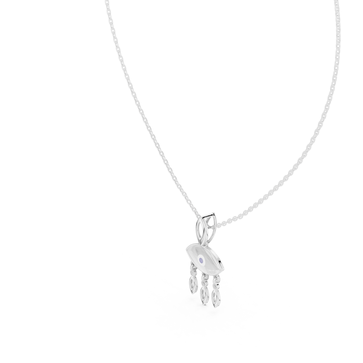 Blue Enamel Hamsa Diamond Pendant with Lab-Grown Diamonds - White Gold - view 2