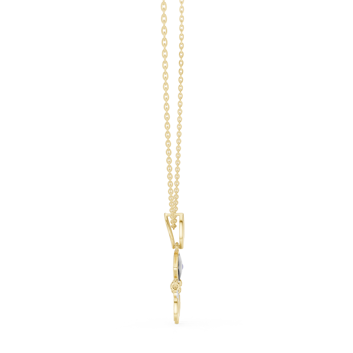 Blue Enamel Hamsa Diamond Pendant with Lab-Grown Diamonds - Yellow Gold - view 3