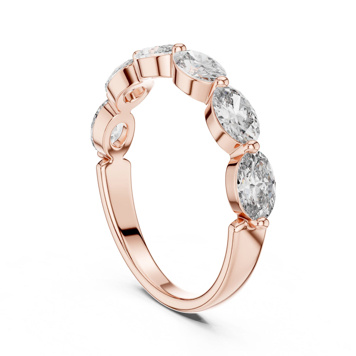 Oval Diamond Half-Eternity Ring with Lab-Grown Diamonds, 18K Gold, Rose Gold