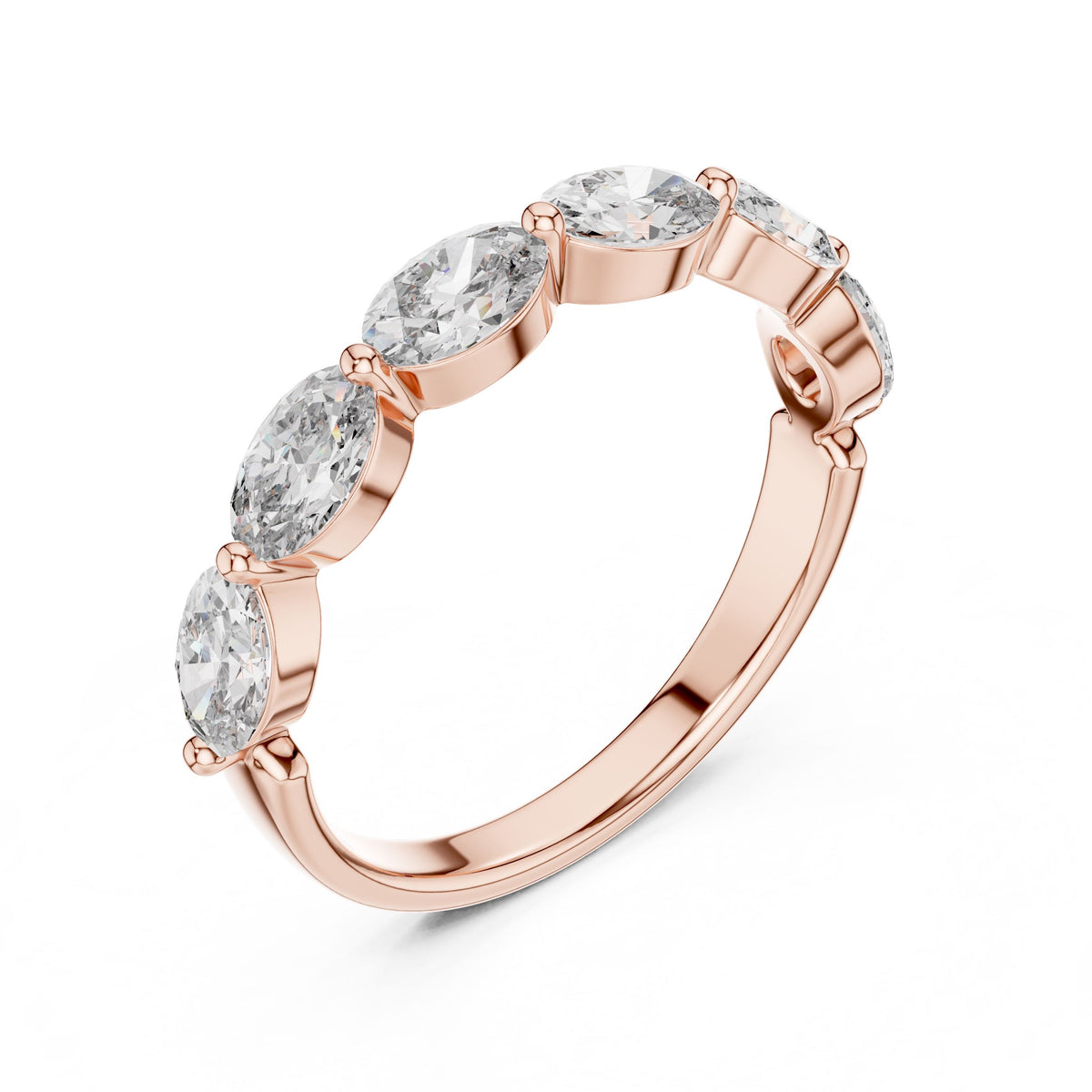 Oval Diamond Half-Eternity Ring with Lab-Grown Diamonds, 14K Gold, Rose Gold