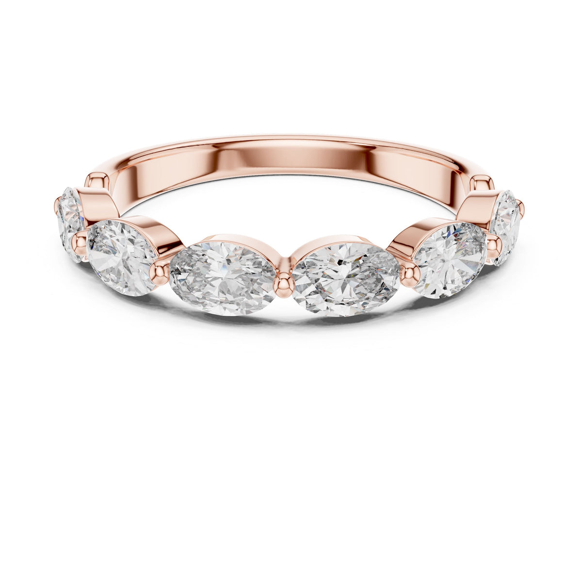 Oval Diamond Half-Eternity Ring with Lab-Grown Diamonds, Vermil – 925 Silver with 18K Gold Plating, Rose Gold