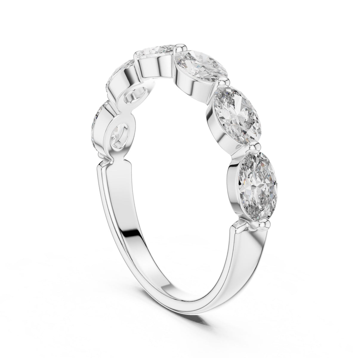 Oval Diamond Half-Eternity Ring with Lab-Grown Diamonds, 18K Gold, White Gold