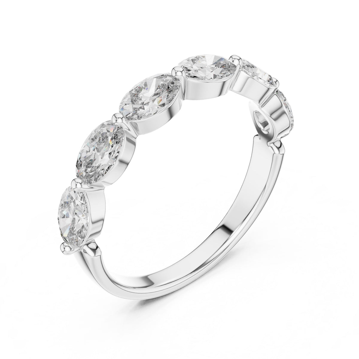 Oval Diamond Half-Eternity Ring with Lab-Grown Diamonds, 14K Gold, White Gold