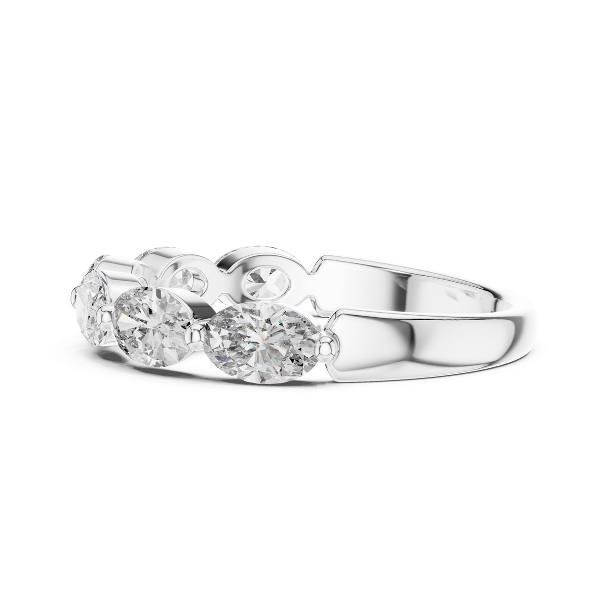 Oval Diamond Half-Eternity Ring with Lab-Grown Diamonds, 10K Gold, White Gold